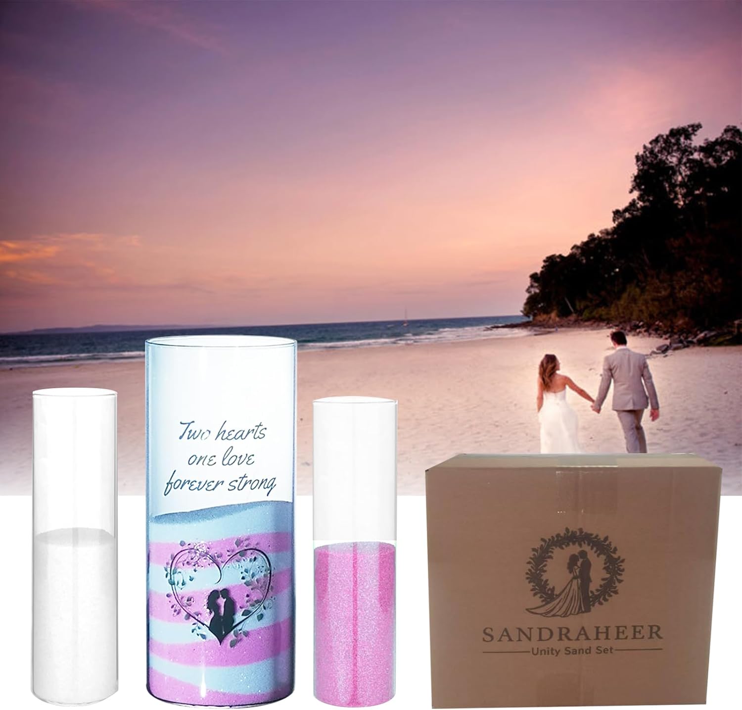 Unity Sand Ceremony Kit for Weddings - Complete Set with Handmade Decorative Vase (Sand is Included)